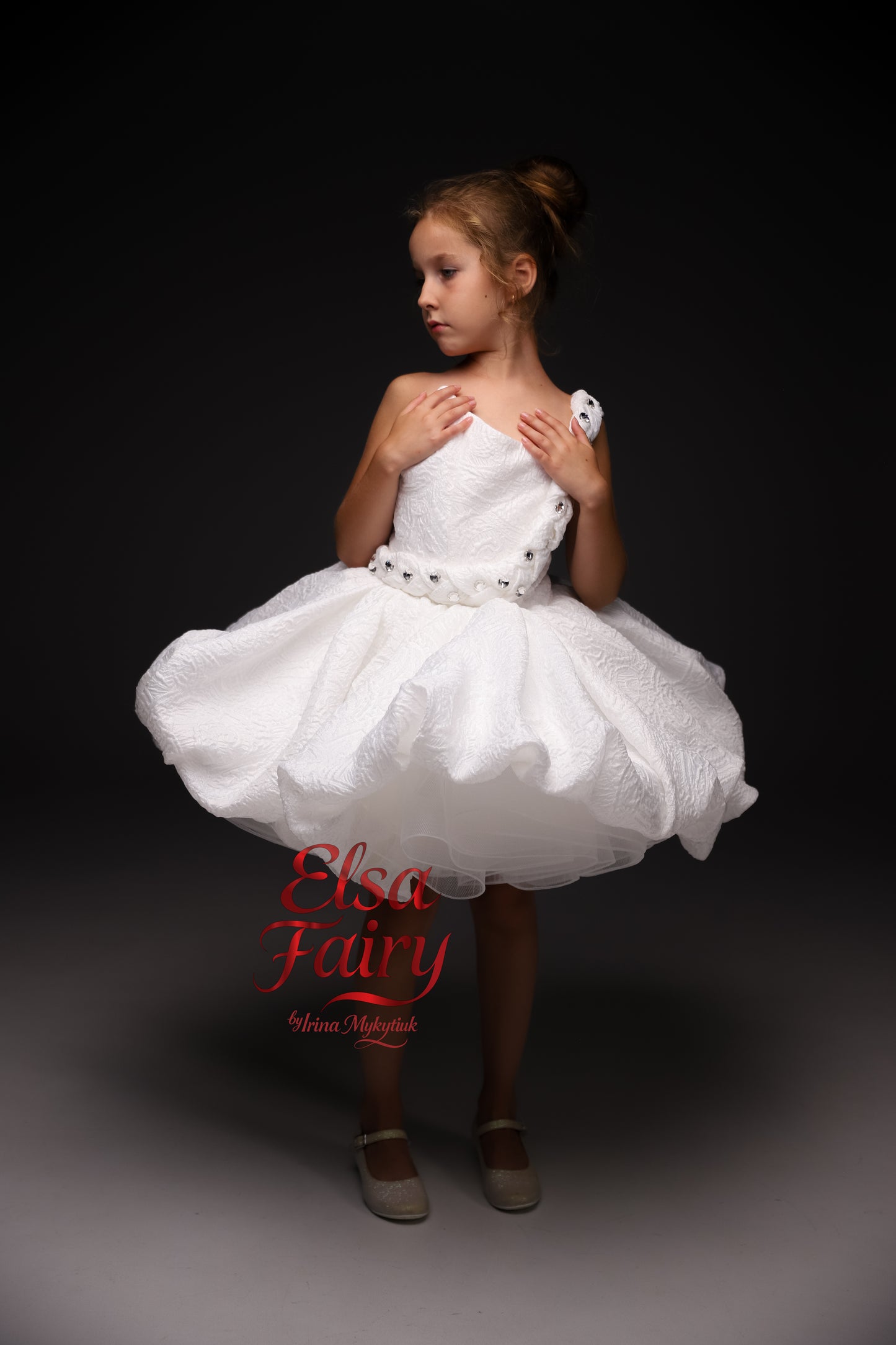 Off white cocktail gown, Flower Girl Dress, Wedding guest Dress, Girl Birthday Dress, junior bridesmaid gown