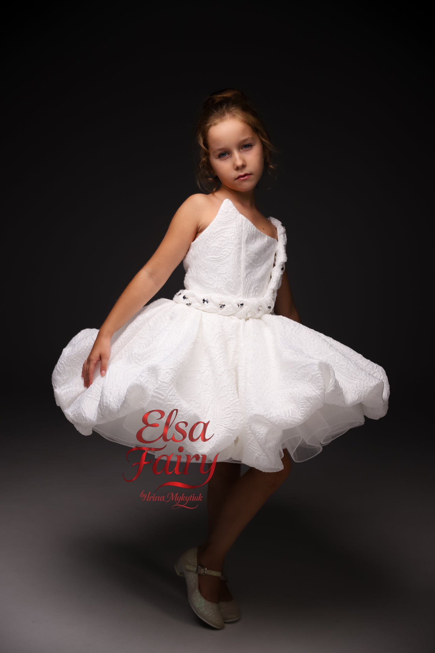 Off white cocktail gown, Flower Girl Dress, Wedding guest Dress, Girl Birthday Dress, junior bridesmaid gown