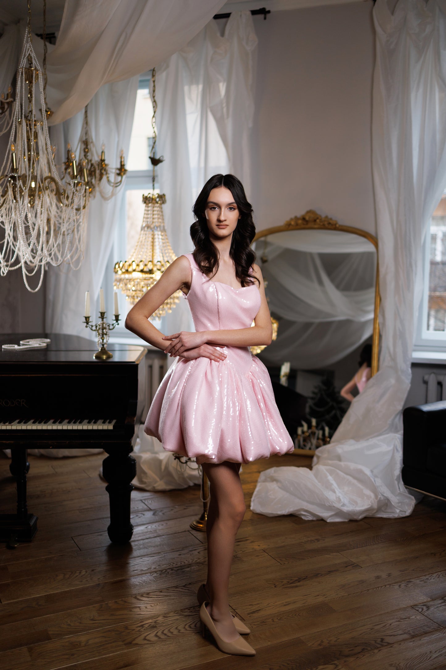 Pink Cocktail Gown, Prom Dress, Wedding guest Dress, Pageant Interview Dress