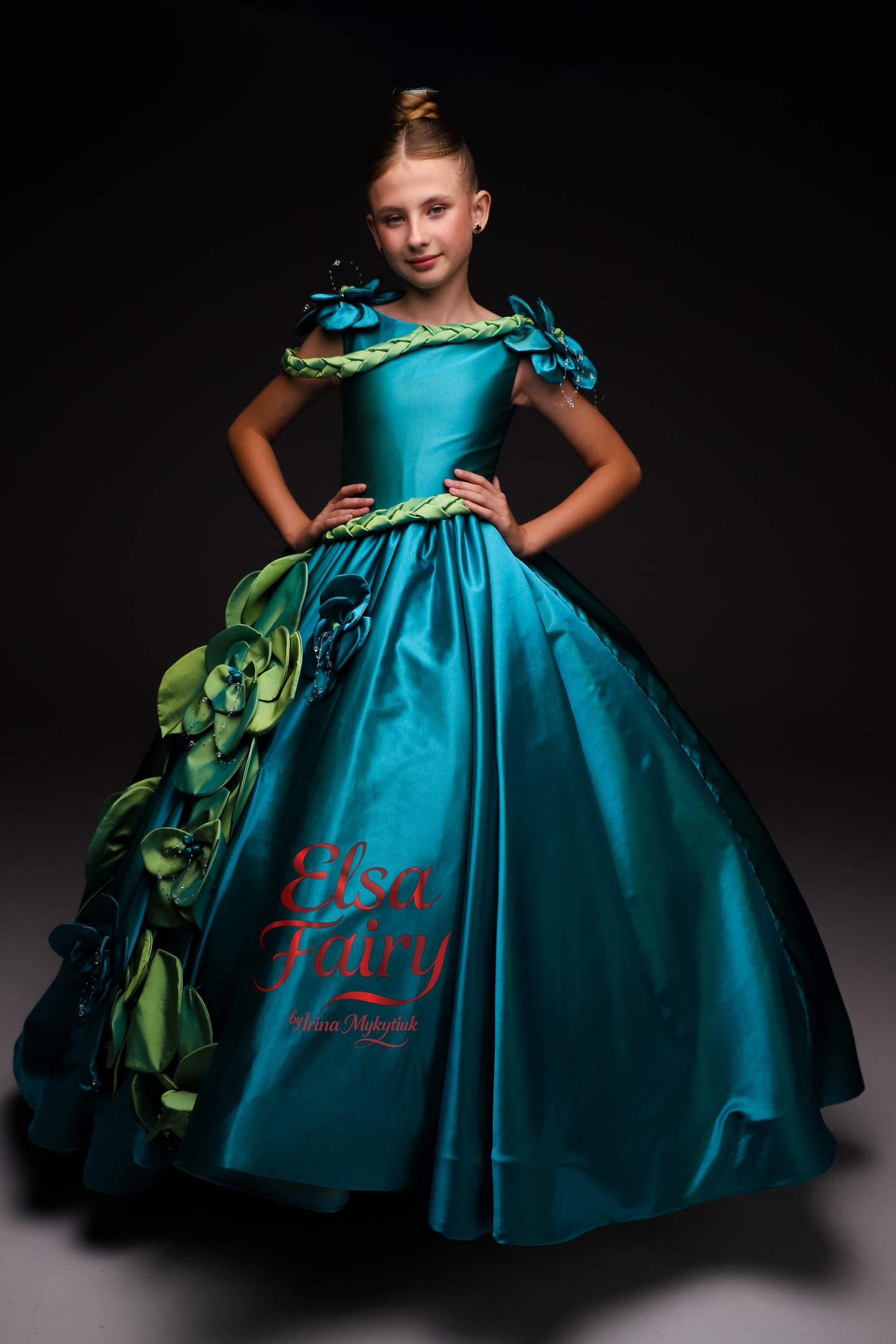 Green Gala evening gown, Pageant ball gown, Flower Girl Dress, Wedding guest Dress, Girl Birthday Dress, junior bridesmaid gown