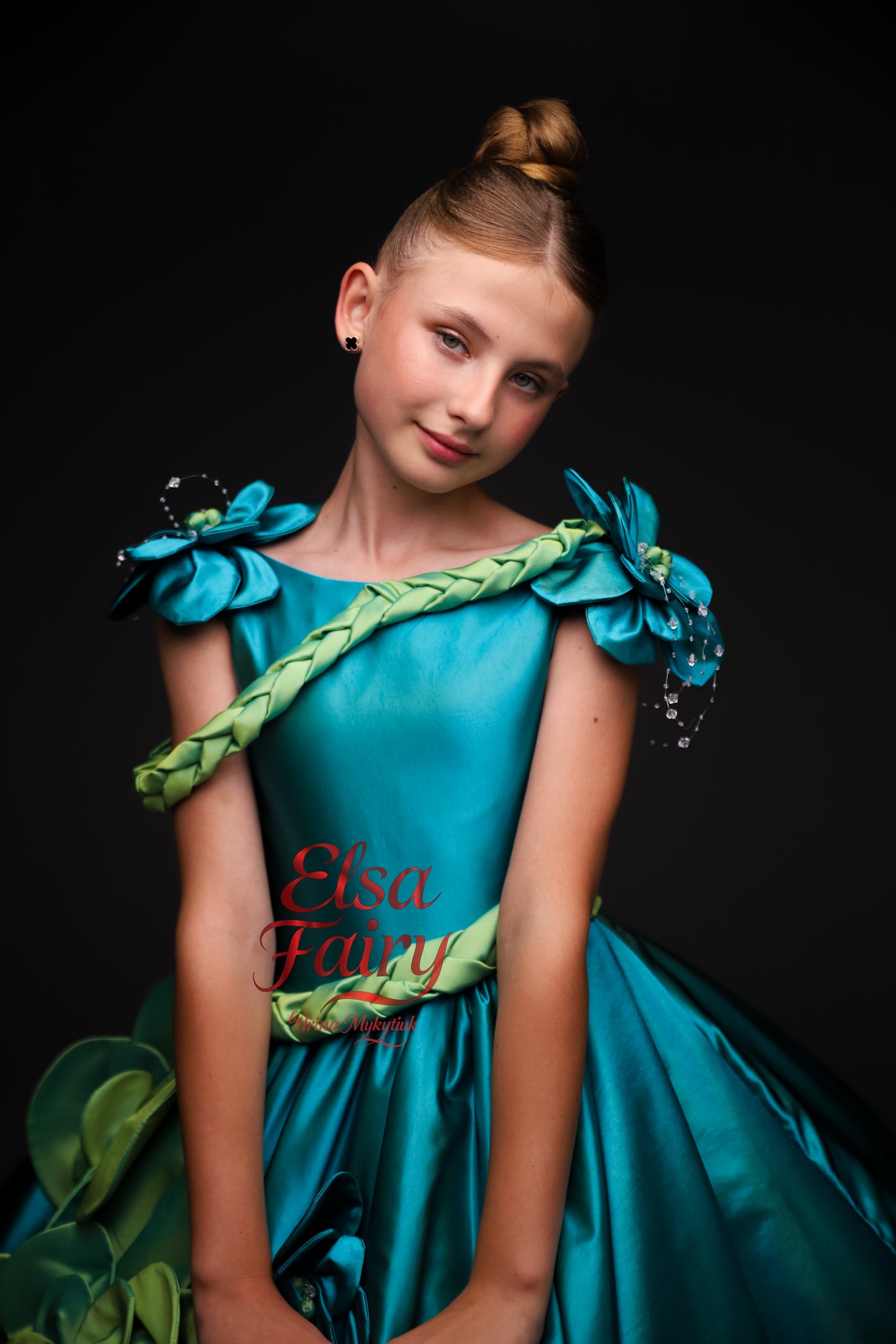 Green Gala evening gown, Pageant ball gown, Flower Girl Dress, Wedding guest Dress, Girl Birthday Dress, junior bridesmaid gown