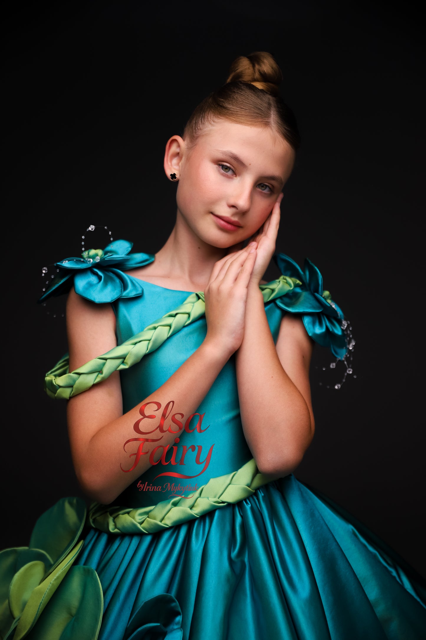 Gala evening gown, Emerald Green Exclusive Ball Gown: Handmade Formal Dress with flowers