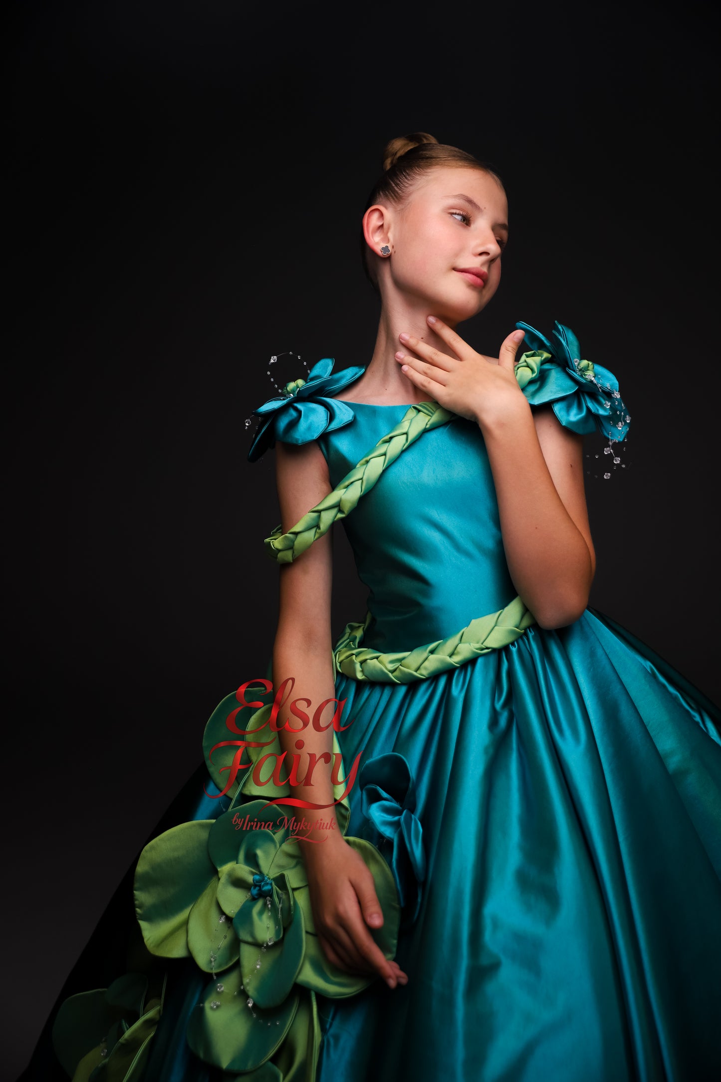 Green Gala evening gown, Pageant ball gown, Flower Girl Dress, Wedding guest Dress, Girl Birthday Dress, junior bridesmaid gown