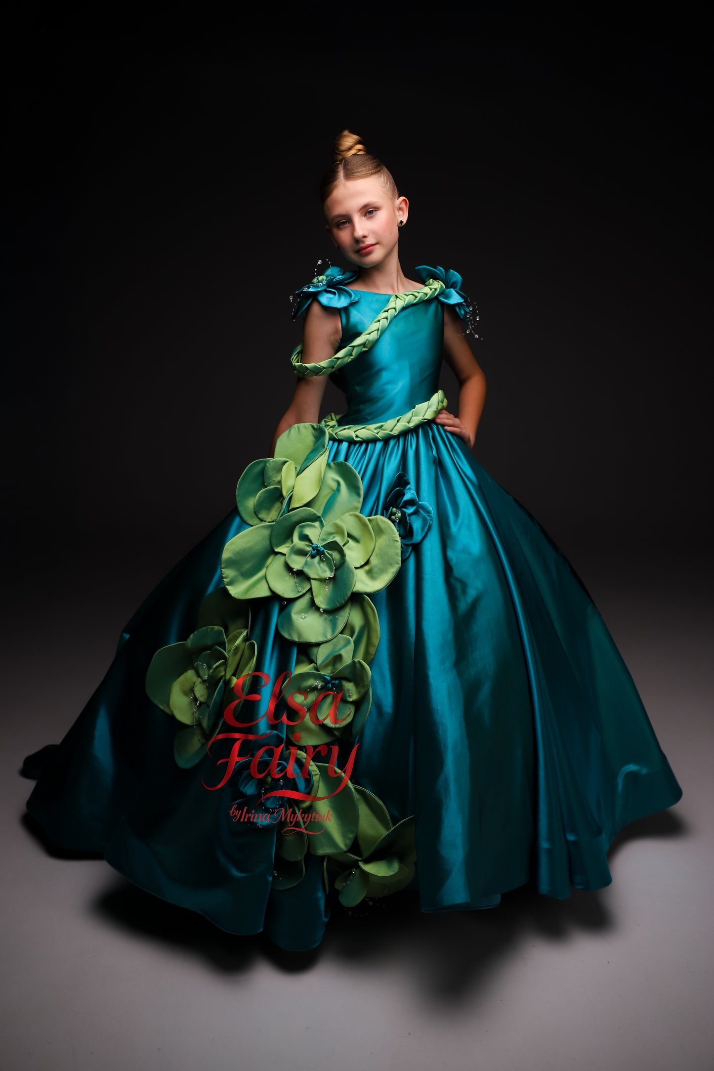 Green Gala evening gown, Pageant ball gown, Flower Girl Dress, Wedding guest Dress, Girl Birthday Dress, junior bridesmaid gown