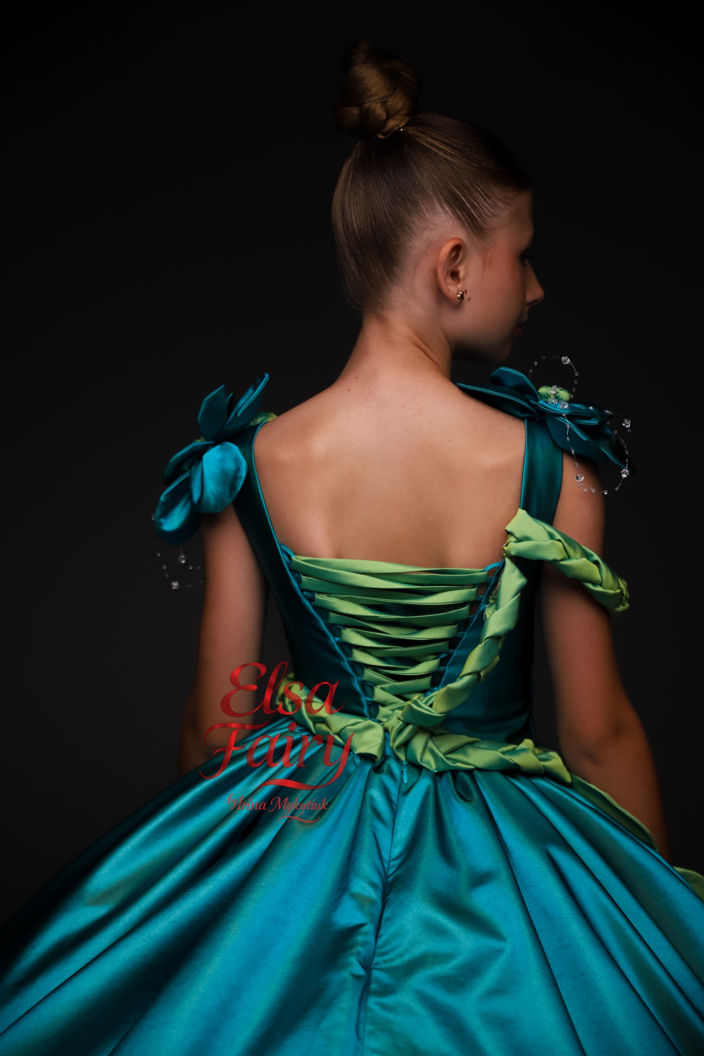 Green Gala evening gown, Pageant ball gown, Flower Girl Dress, Wedding guest Dress, Girl Birthday Dress, junior bridesmaid gown