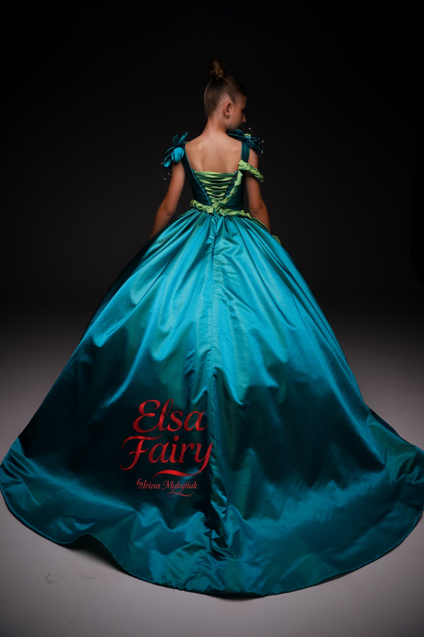 Gala evening gown, Emerald Green Exclusive Ball Gown: Handmade Formal Dress with flowers