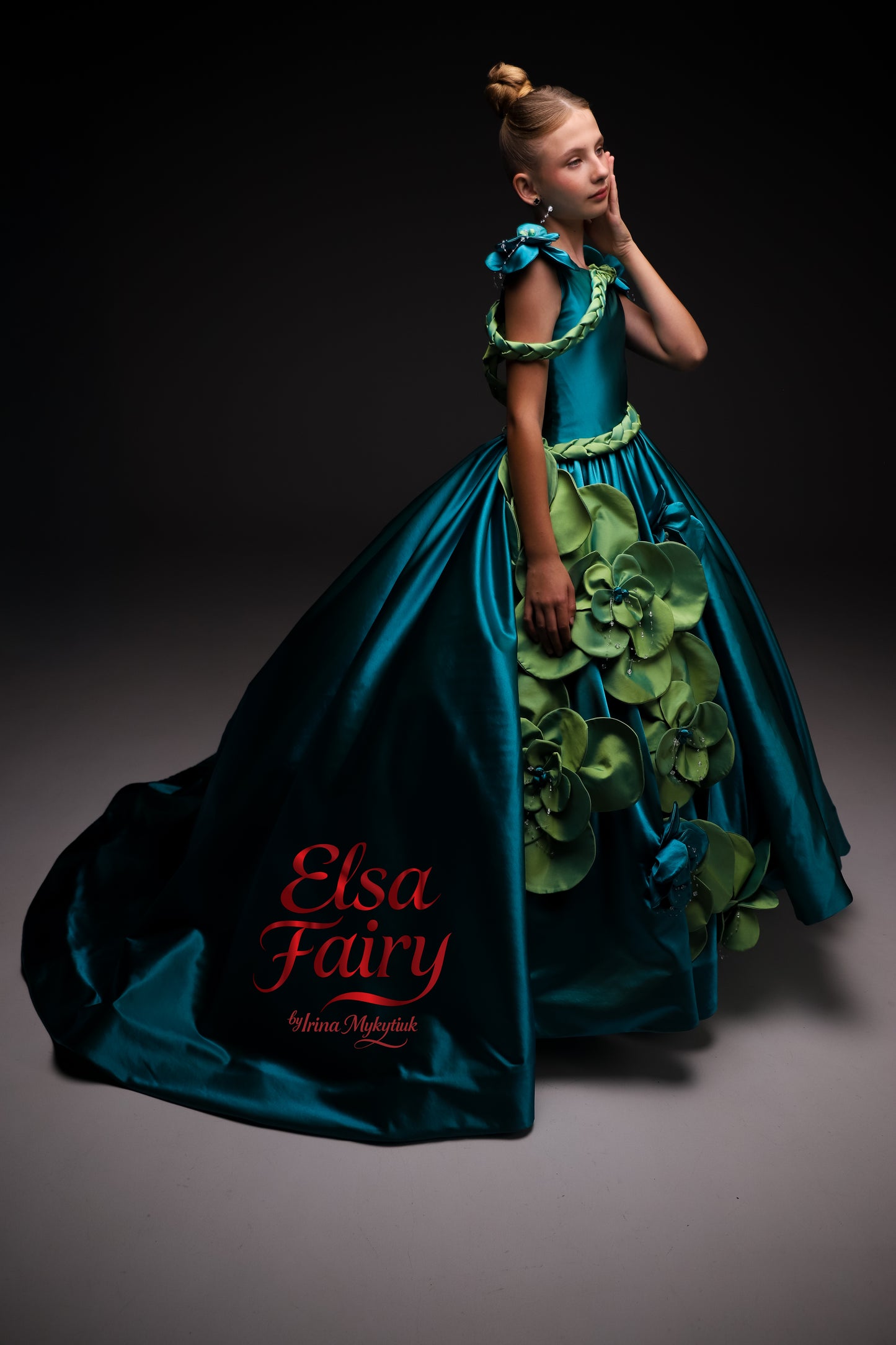 Gala evening gown, Emerald Green Exclusive Ball Gown: Handmade Formal Dress with flowers