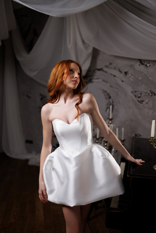 White Cocktail Gown, Prom Dress, Wedding guest Dress, Pageant Interview Dress