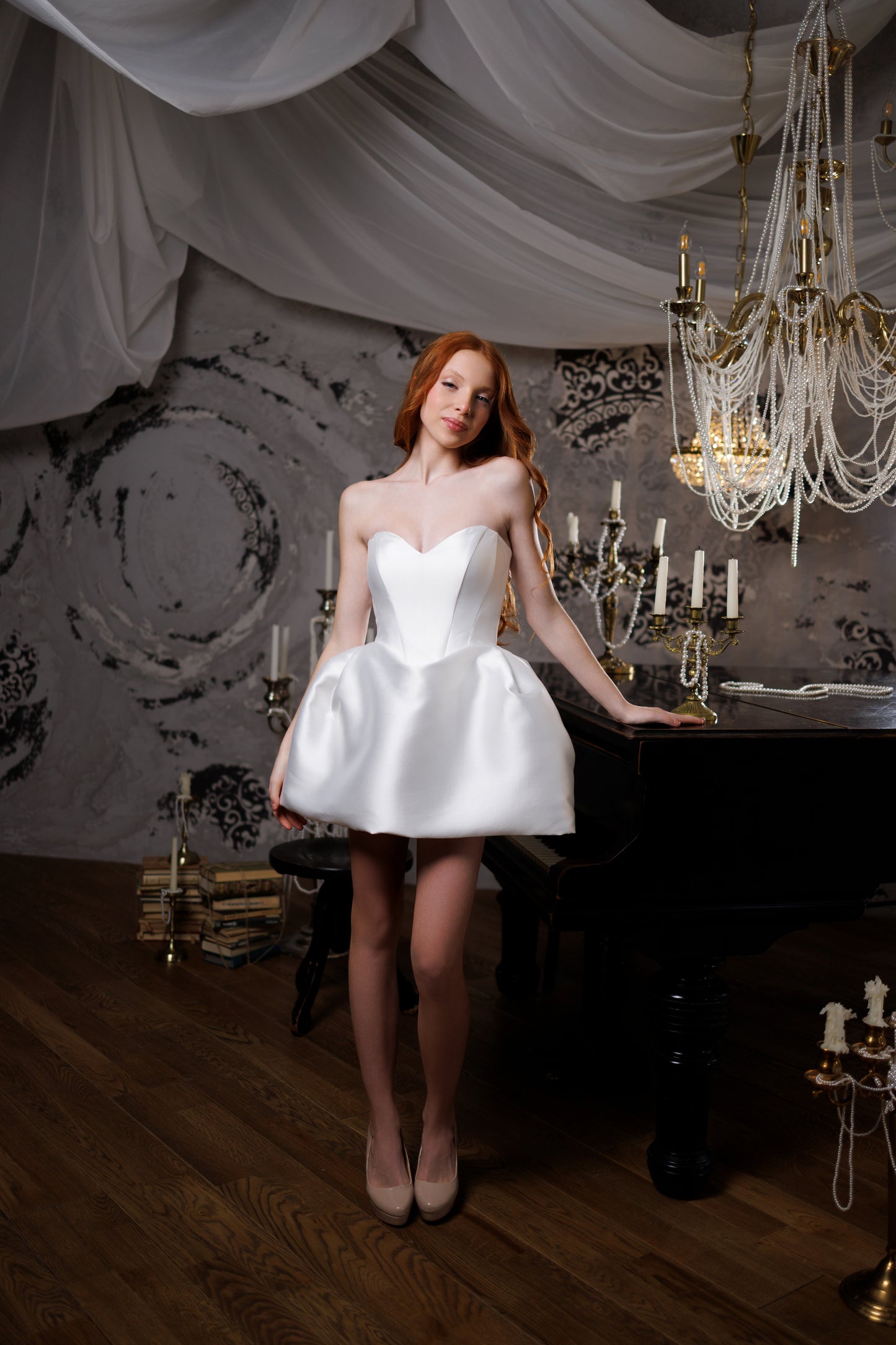 White Cocktail Gown, Prom Dress, Wedding guest Dress, Pageant Interview Dress