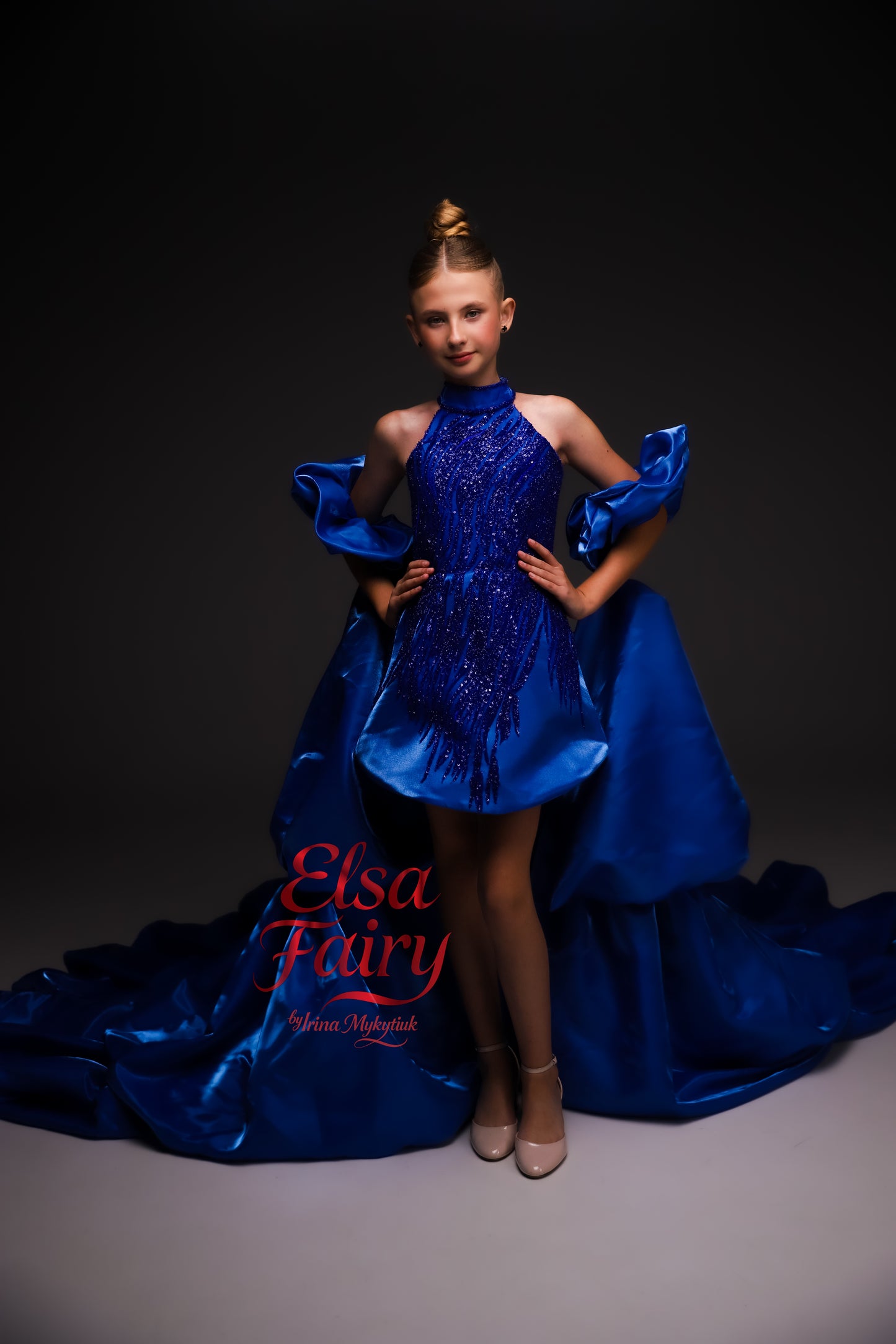 Royal Blue couture cocktail dress with cape, Pageant interview gown, Birthday Girl Dress