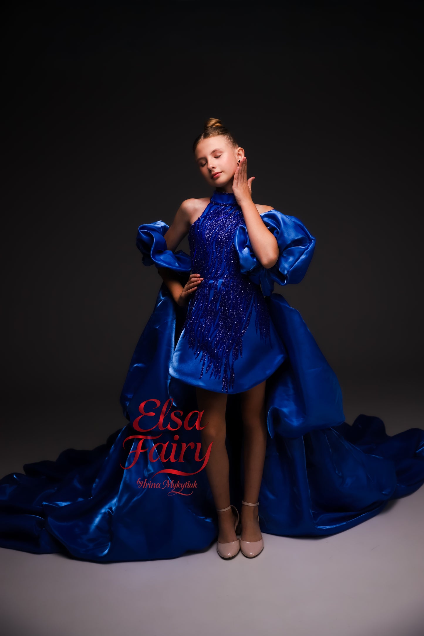 Royal Blue couture cocktail dress with cape, Pageant interview gown, Birthday Girl Dress