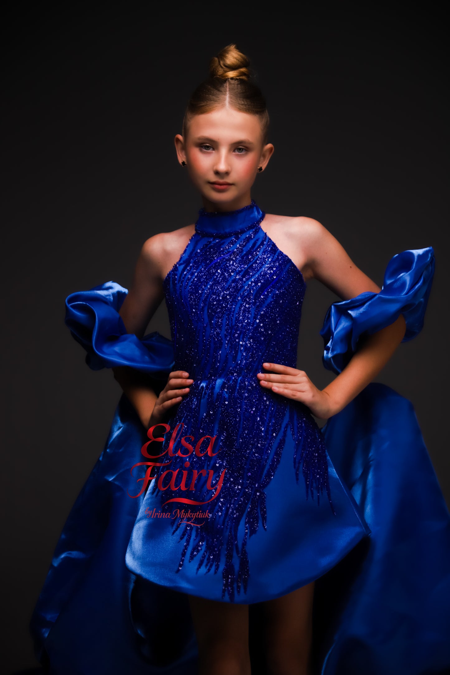 Royal Blue couture cocktail dress with cape, Pageant interview gown, Birthday Girl Dress