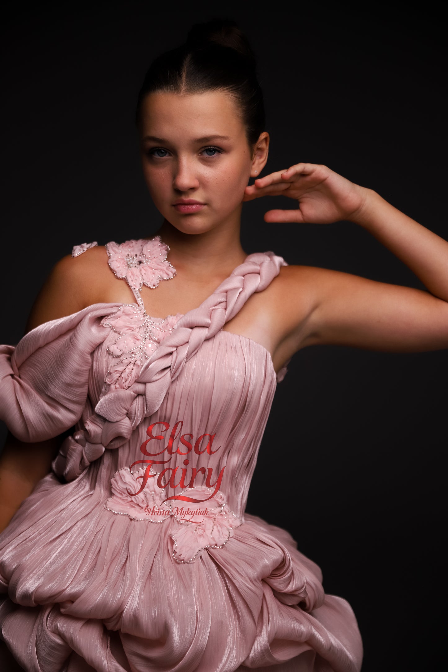 Blush Pink couture cocktail dress with handcrafted textured skirt, Pageant interview dress, Birthday Girl Dress, Flower Girl Dress, Wedding guest Dress