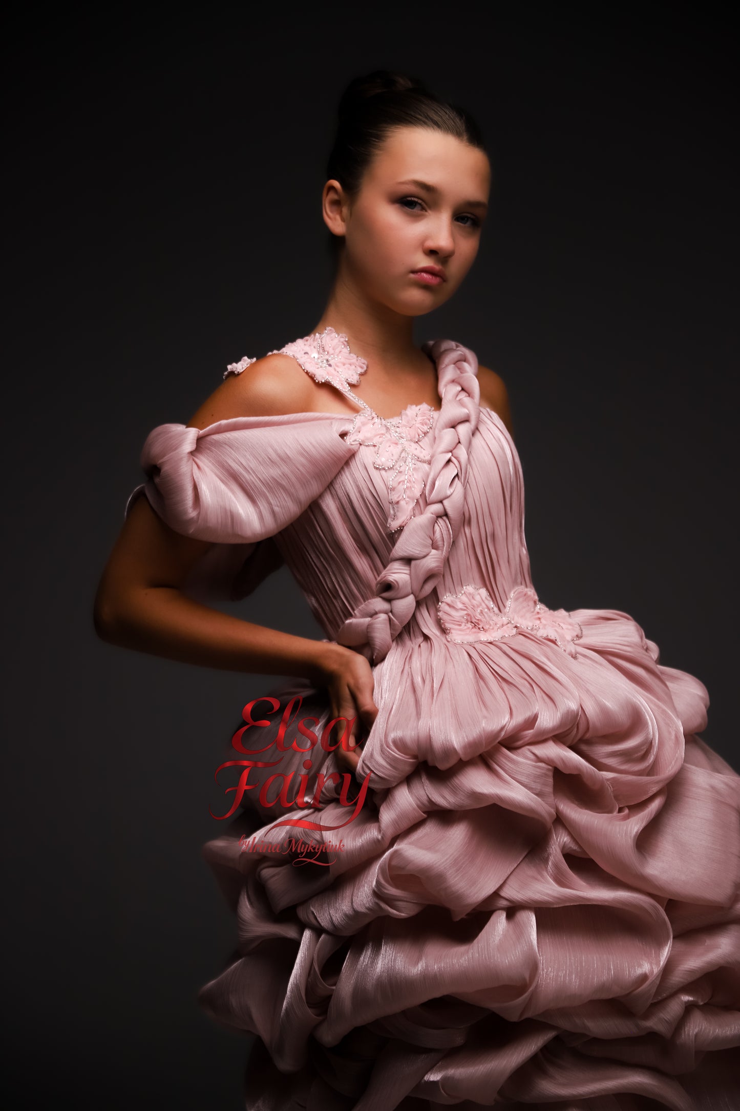 Blush Pink couture cocktail dress with handcrafted textured skirt, Pageant interview dress, Birthday Girl Dress, Flower Girl Dress, Wedding guest Dress
