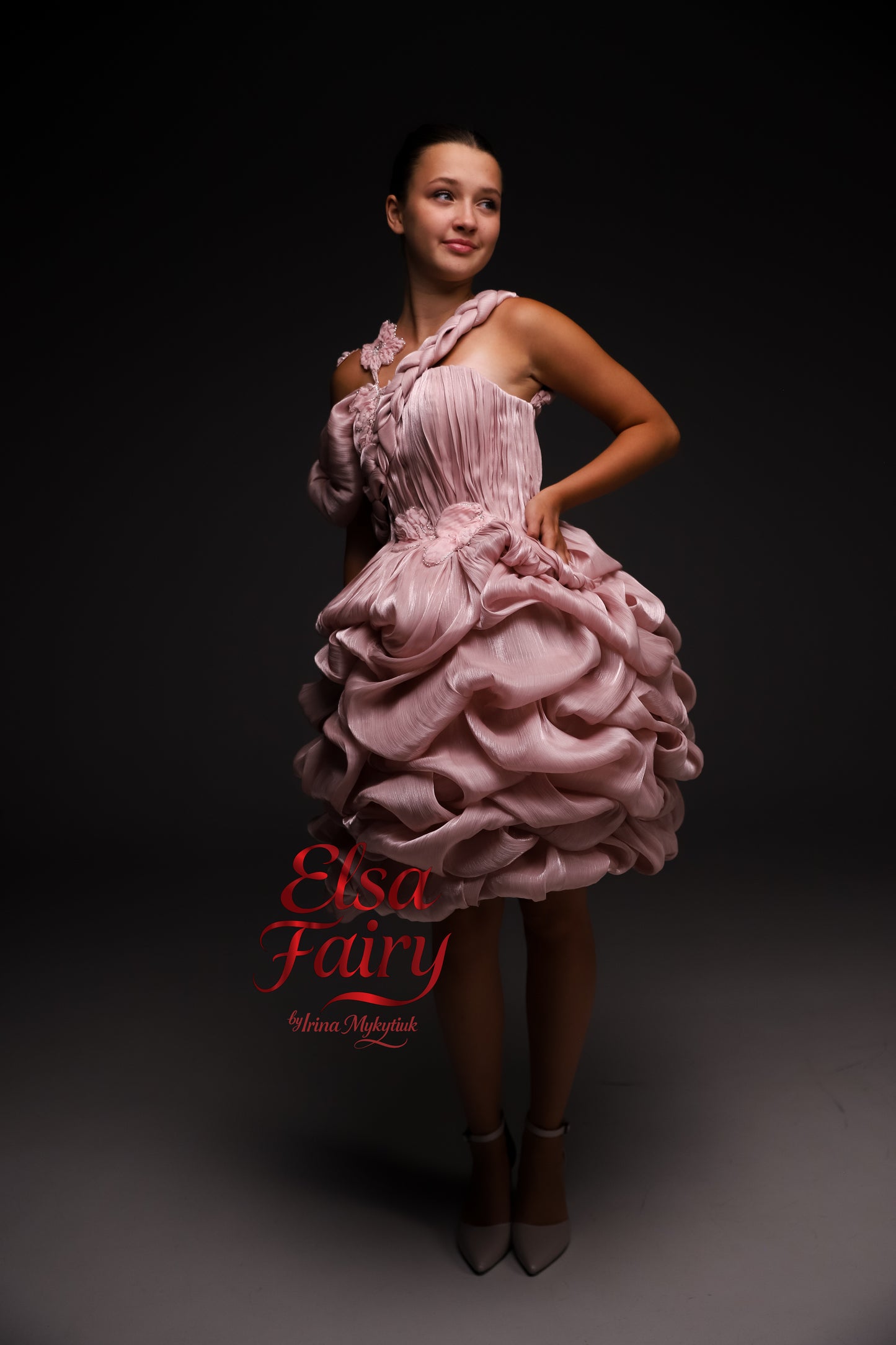 Blush Pink couture cocktail dress with handcrafted textured skirt, Pageant interview dress, Birthday Girl Dress, Flower Girl Dress, Wedding guest Dress