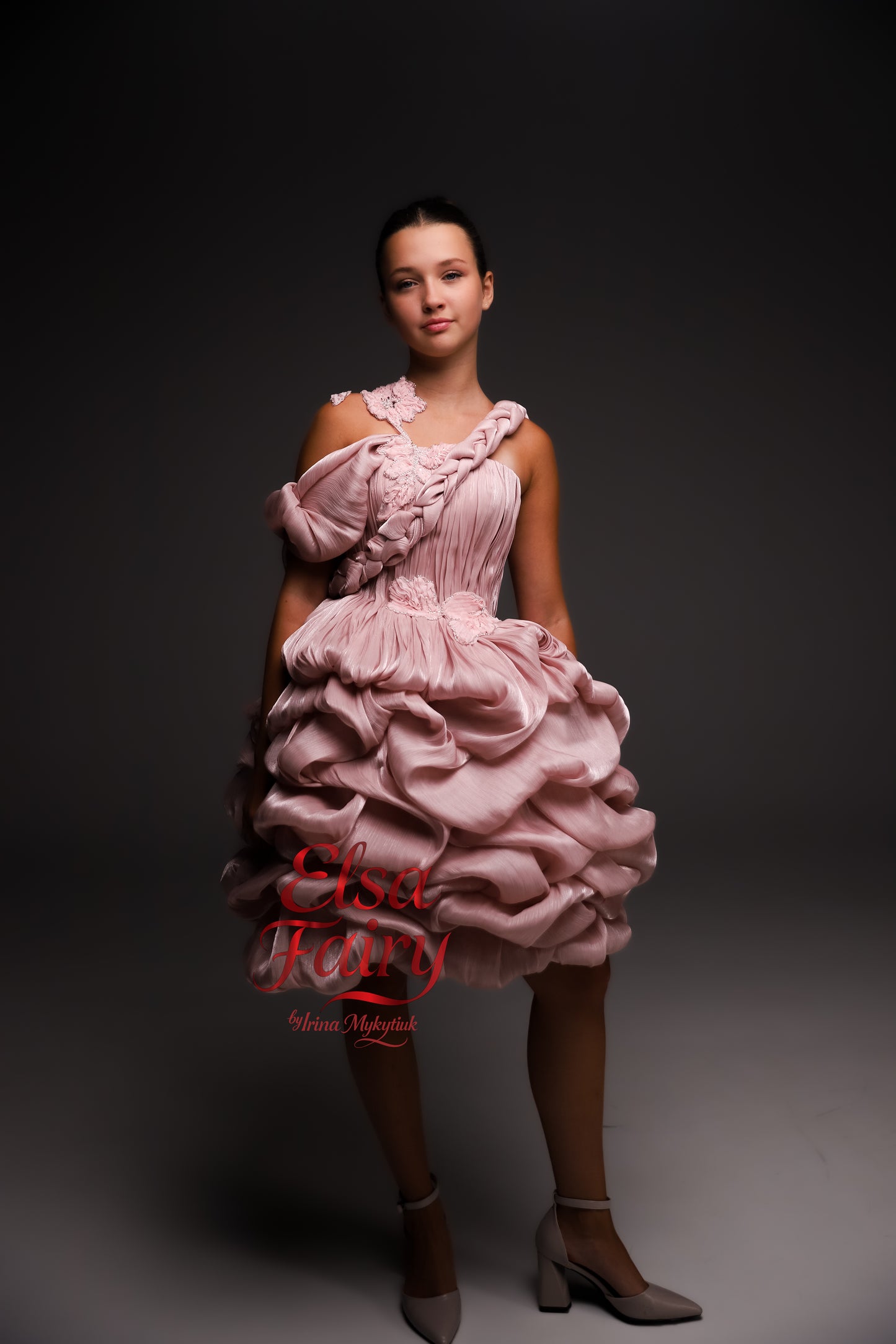 Blush Pink couture cocktail dress with handcrafted textured skirt, Pageant interview dress, Birthday Girl Dress, Flower Girl Dress, Wedding guest Dress