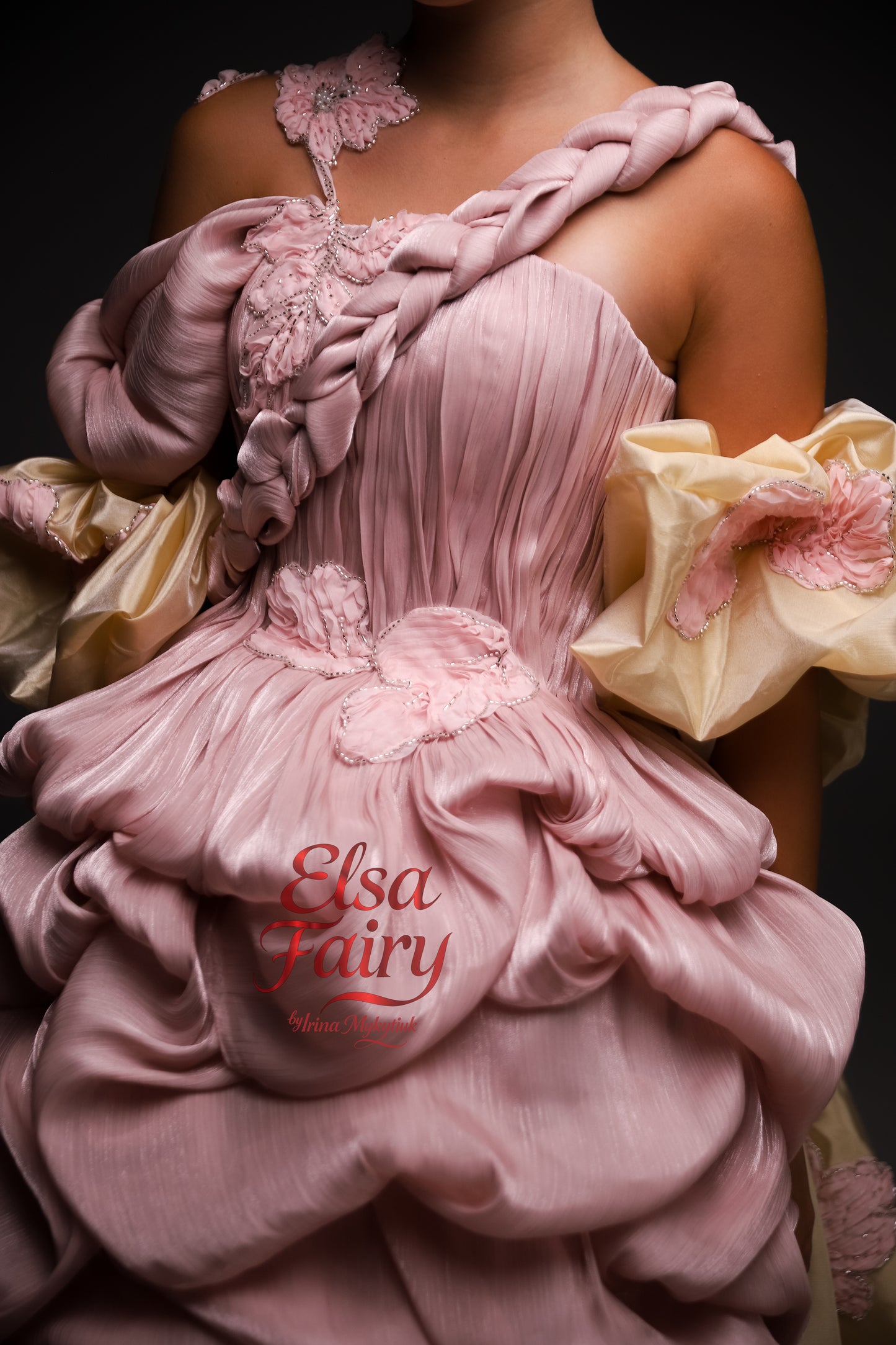 Blush Pink couture cocktail dress with handcrafted textured skirt, Pageant interview dress, Birthday Girl Dress, Flower Girl Dress, Wedding guest Dress