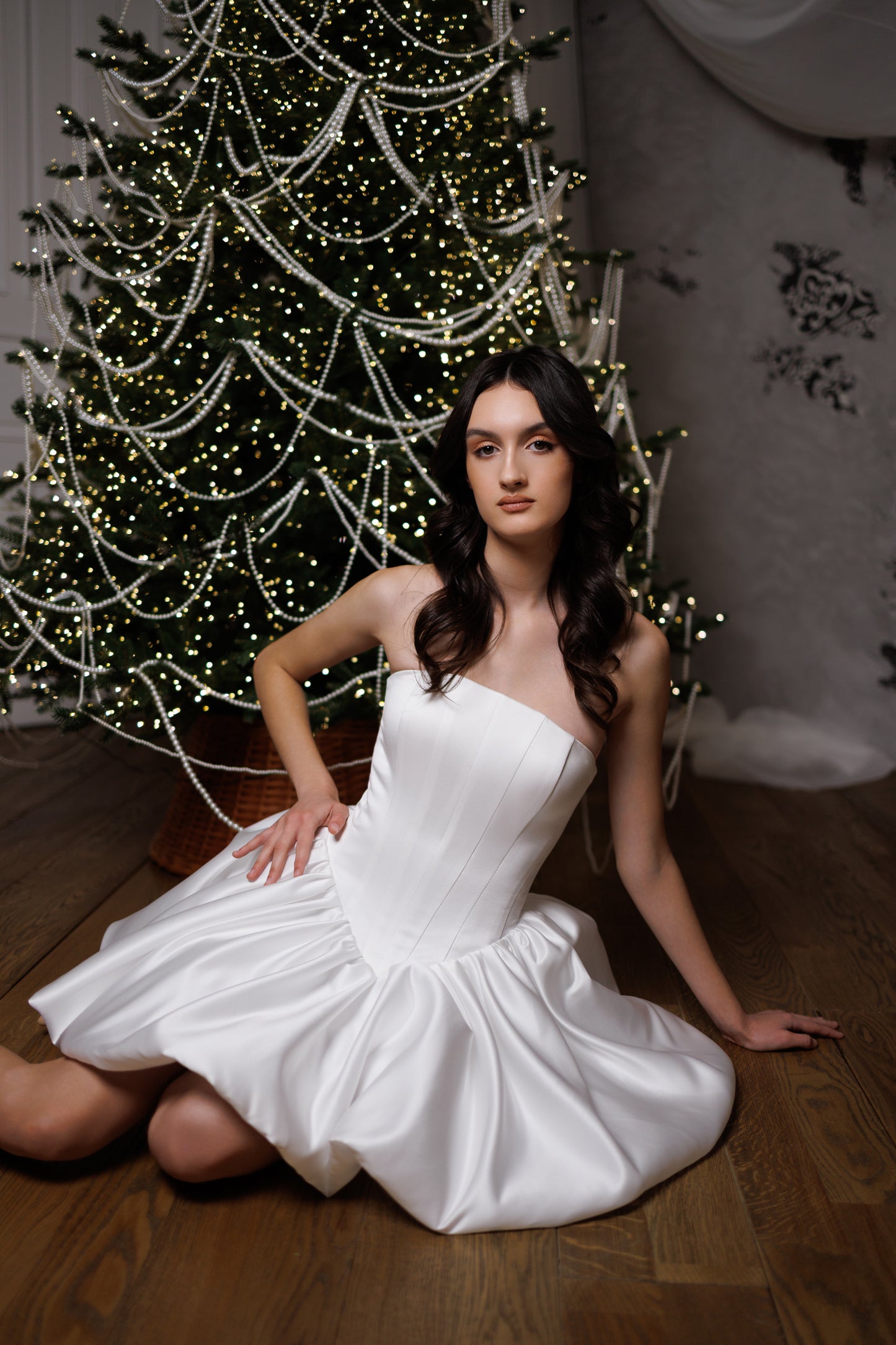 White Cocktail Gown, Prom Dress, Wedding guest Dress, Pageant Interview Dress