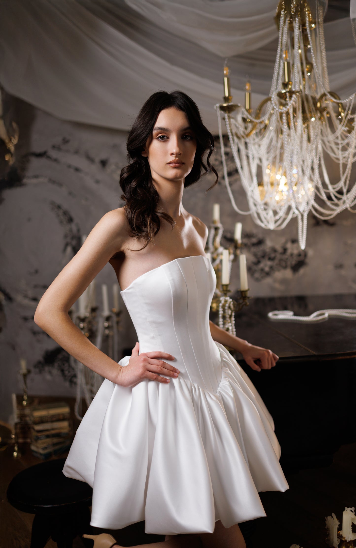 White Cocktail Gown, Prom Dress, Wedding guest Dress, Pageant Interview Dress