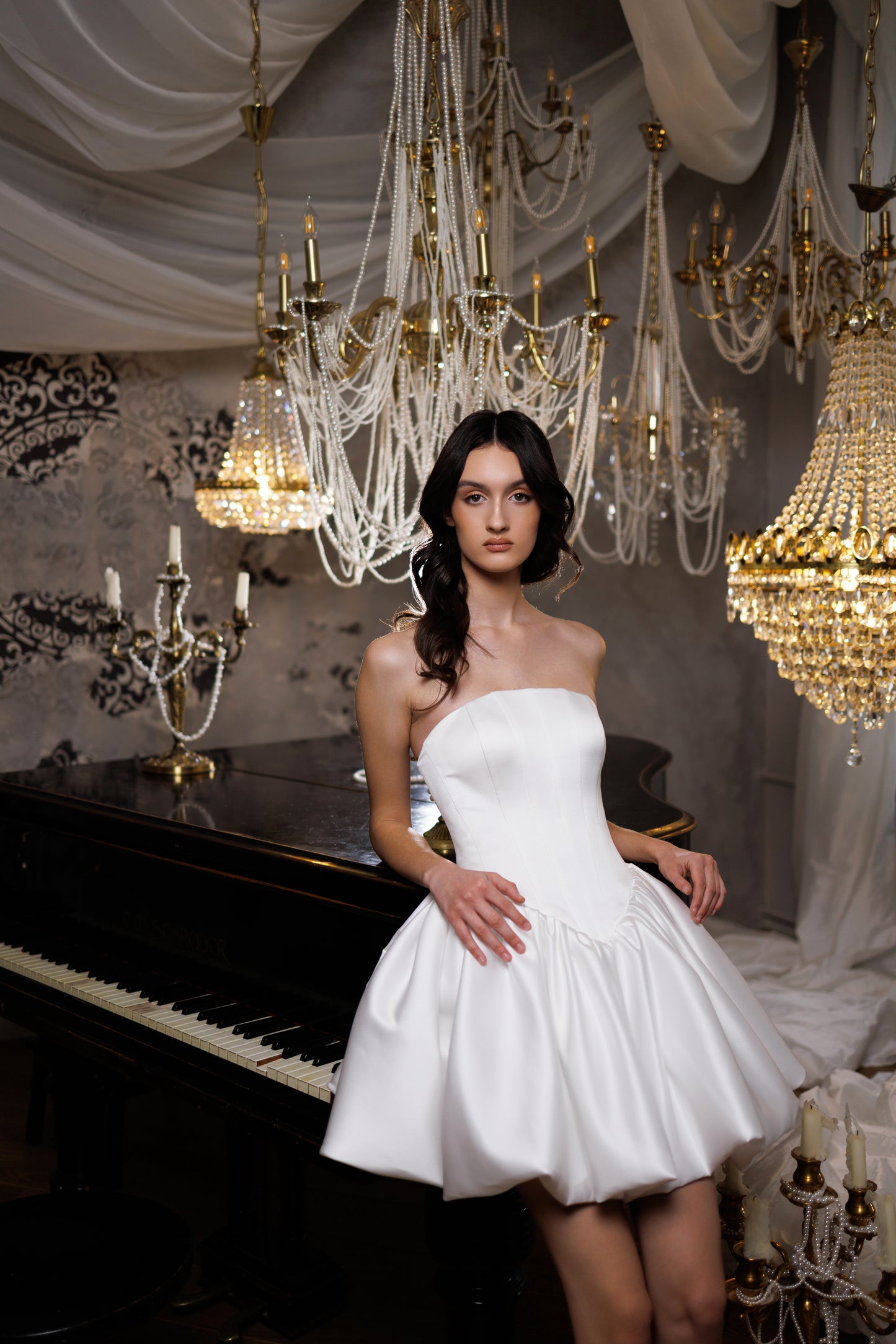 White Cocktail Gown, Prom Dress, Wedding guest Dress, Pageant Interview Dress