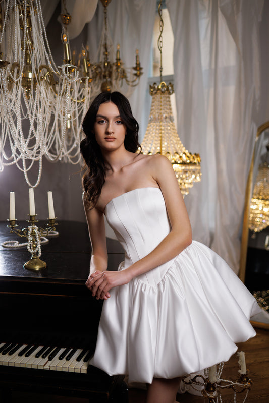 White Cocktail Gown, Prom Dress, Wedding guest Dress, Pageant Interview Dress