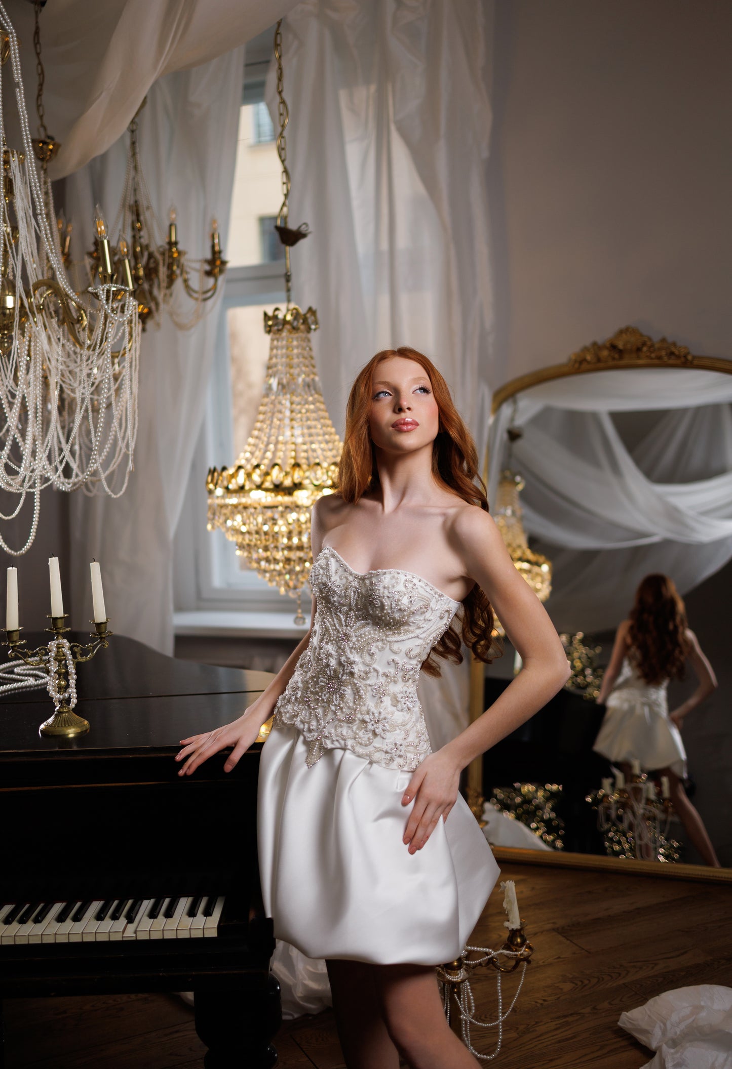 White Set Skirt with Corset, Prom Dress, Wedding guest Dress, Pageant Interview Dress