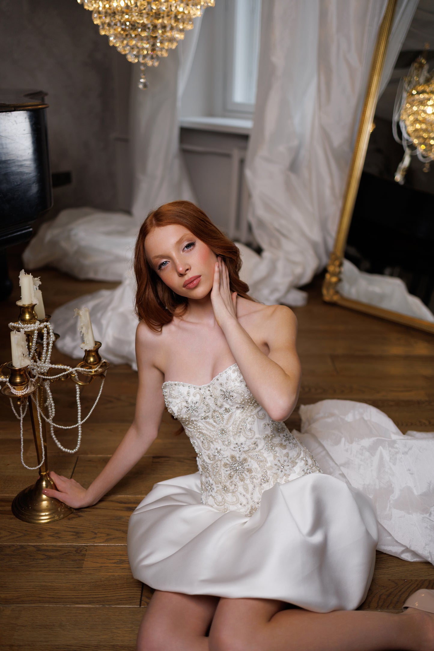 White Set Skirt with Corset, Prom Dress, Wedding guest Dress, Pageant Interview Dress