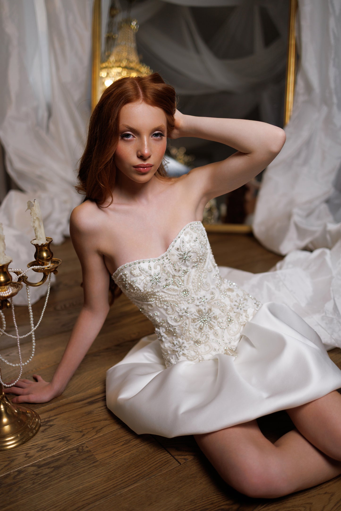 White Set Skirt with Corset, Prom Dress, Wedding guest Dress, Pageant Interview Dress