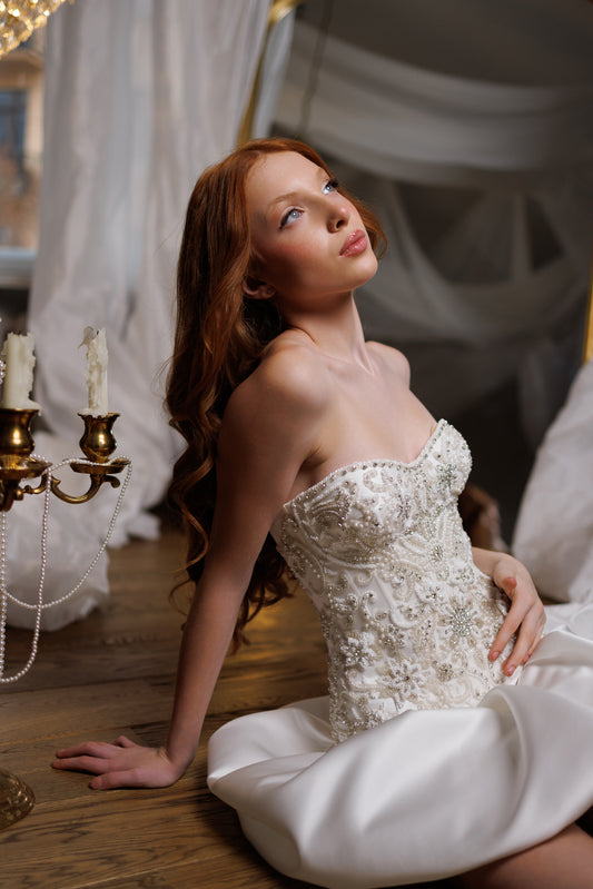 White Set Skirt with Corset, Prom Dress, Wedding guest Dress, Pageant Interview Dress