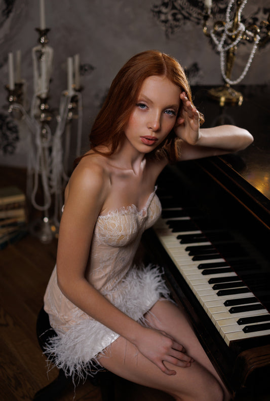 💫Nude Floral Lace Cocktail Corset Gown with feathers, Elegant Occasion Dress, Bridesmaid Outfit for Wedding Party