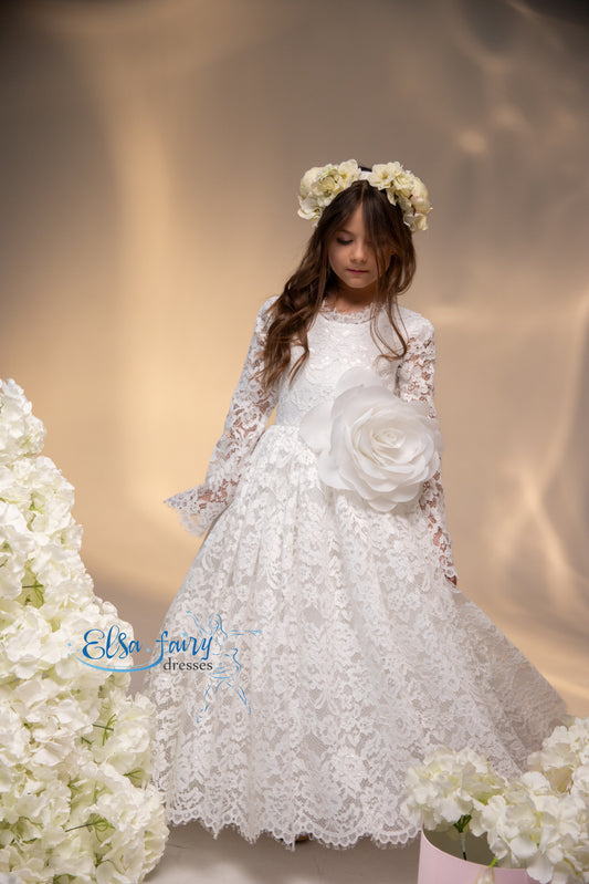 White First Communion & Baptism dress, Flower Girl Dress, wedding guest dress, formal wear, special occasion gown, Junior Bridesmaid dress