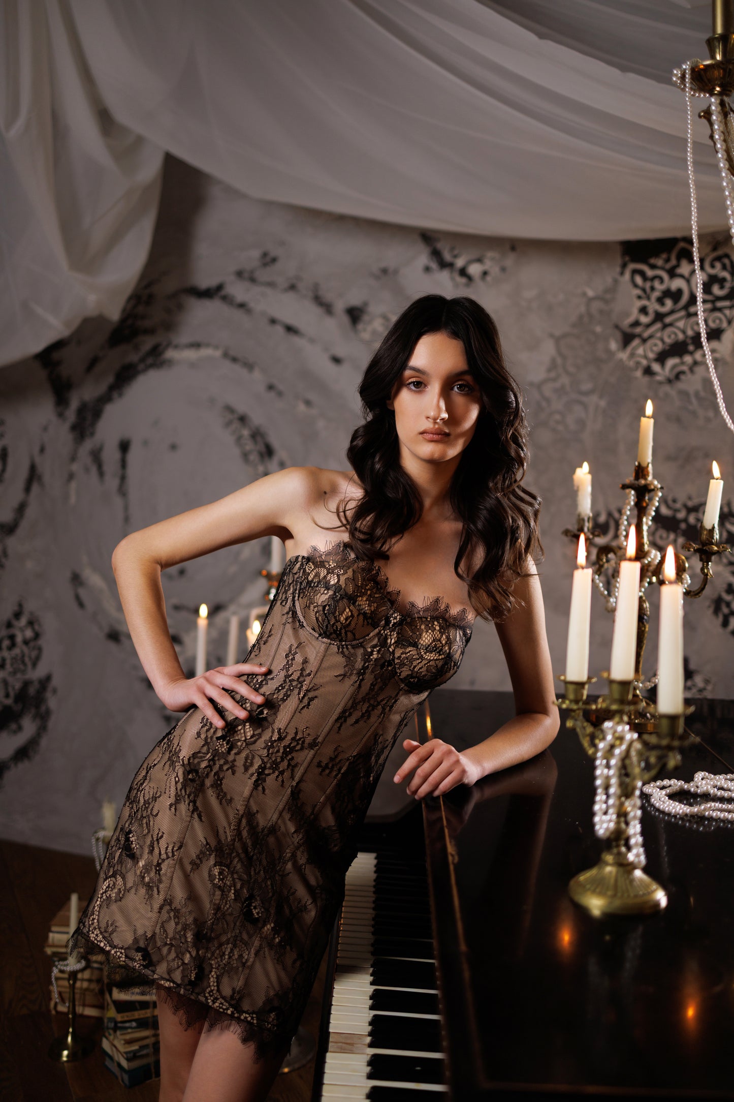 💫Black Nude Floral Lace Cocktail Corset Gown, Elegant Occasion Dress, Bridesmaid Outfit for Wedding Party