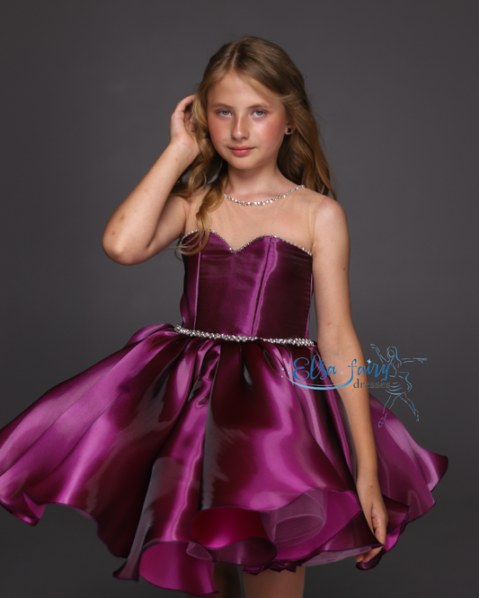 Purple Cocktail Birthday Girl Dress, Fun fashion pageant dress, interview pageant gown, Flower Girl Dress, Wedding guest Dress, Toddler Dress, junior bridesmaid gown