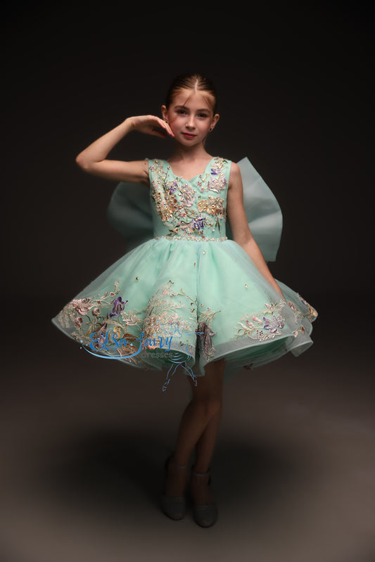 Minty couture special occasion cocktail dress, Pageant ball gown, Birthday Girl Dress, Flower Girl Dress, Wedding guest Dress, junior bridesmaid gown