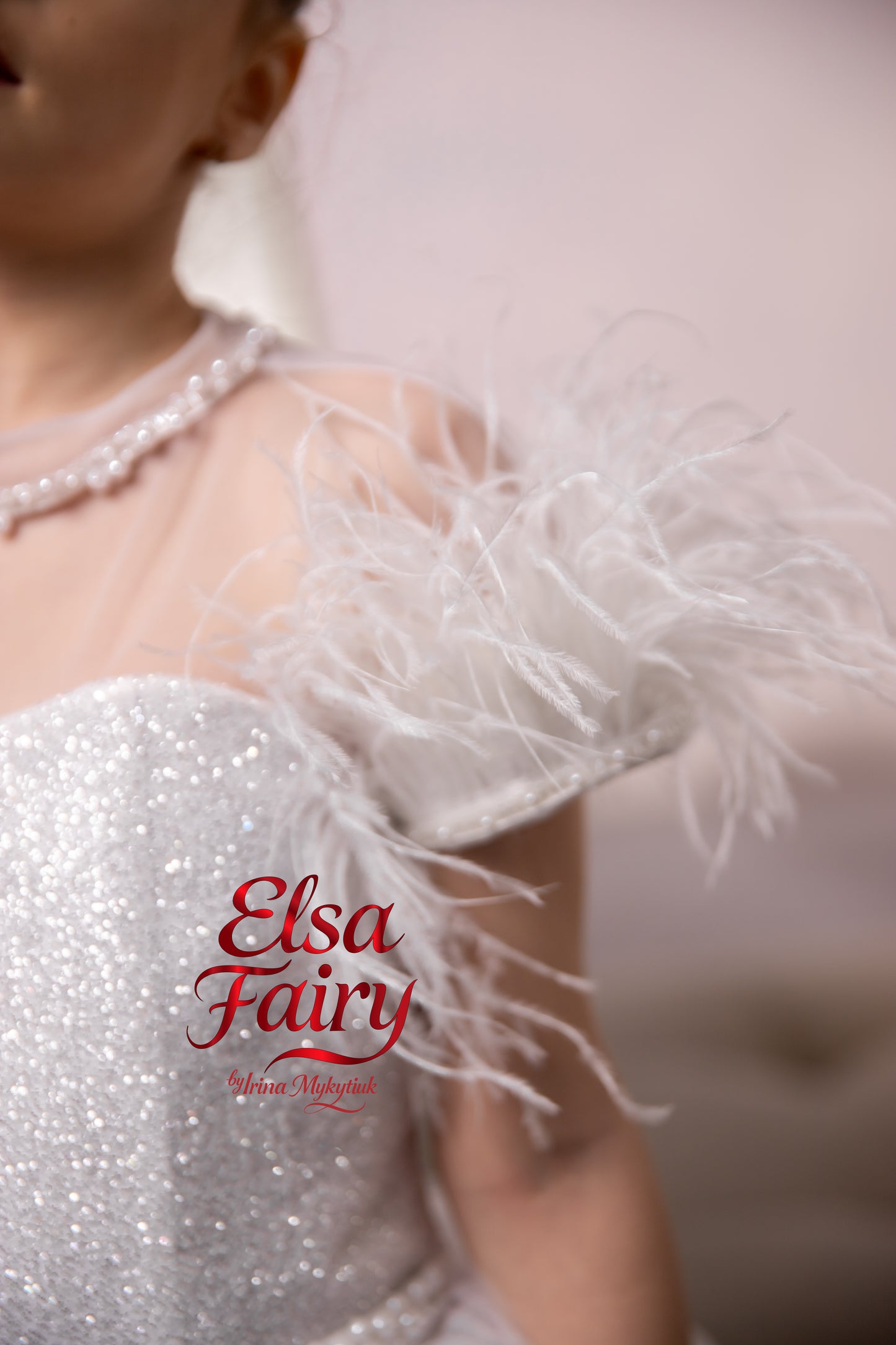 White First Communion Dress: Handmade Baptism Gown with tulle skirt and feathered sleeves