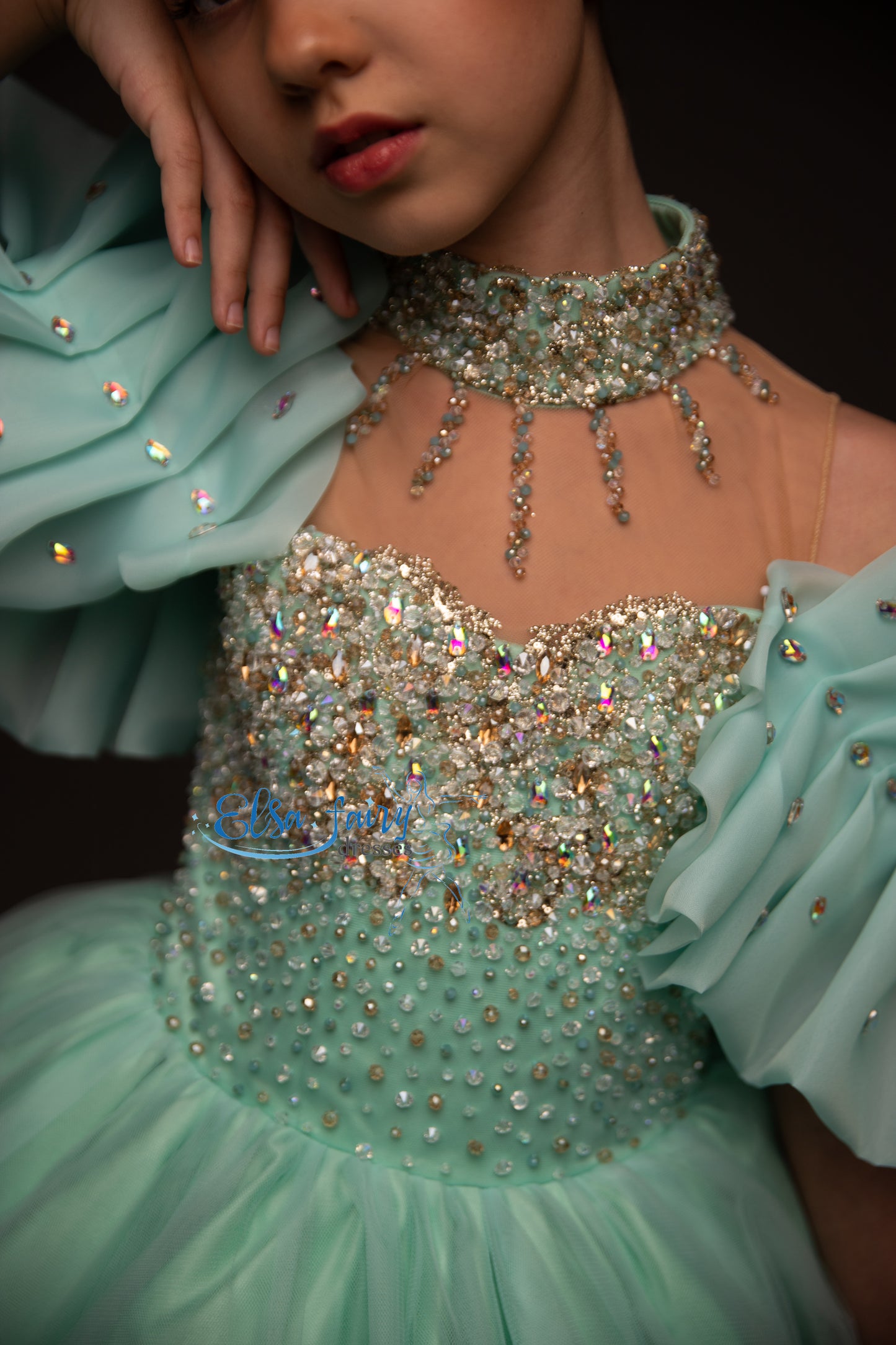 Mint Gala evening gown, Pageant ball gown, Birthday Girl Dress, Flower Girl Dress