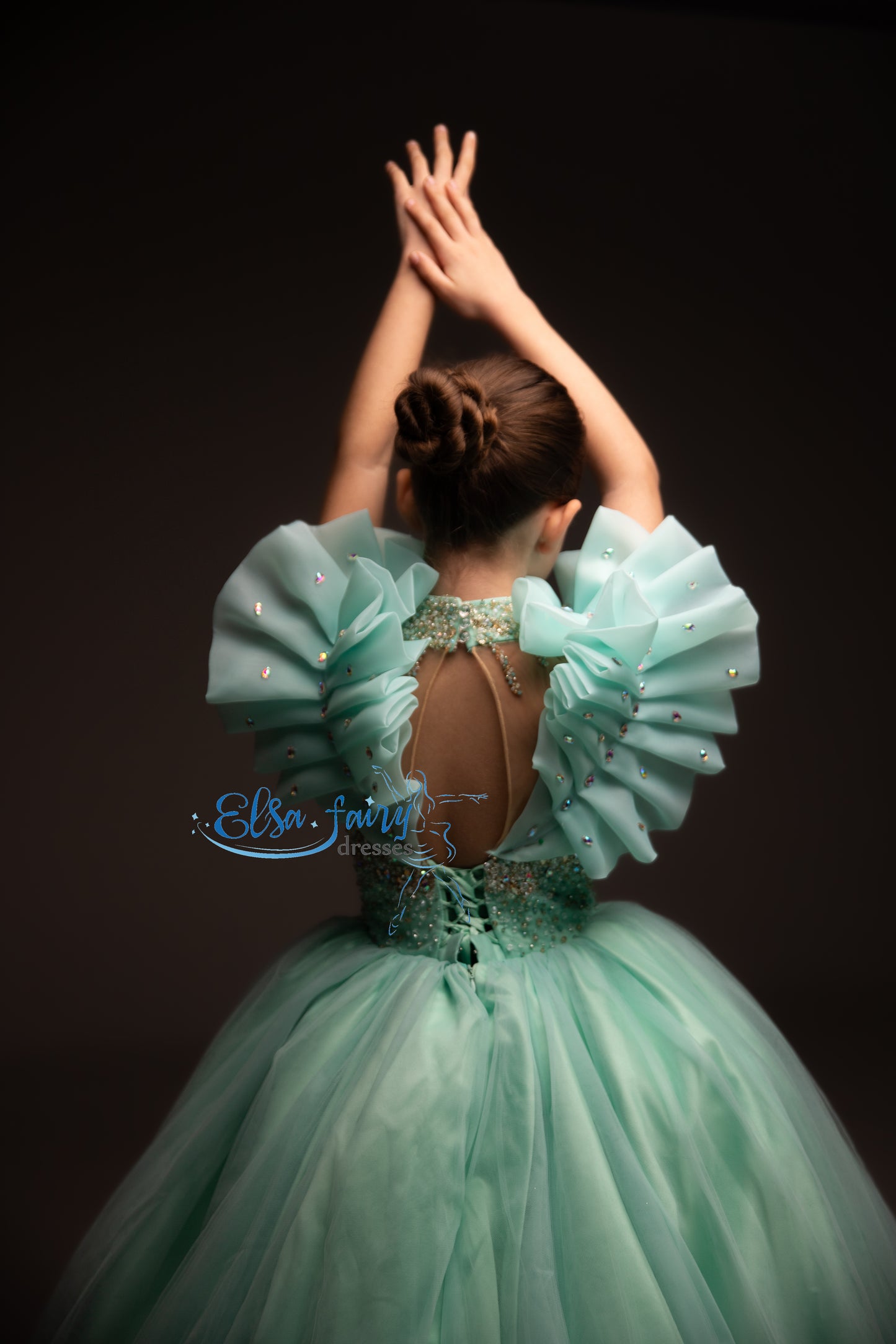 Mint Gala evening gown, Pageant ball gown, Birthday Girl Dress, Flower Girl Dress