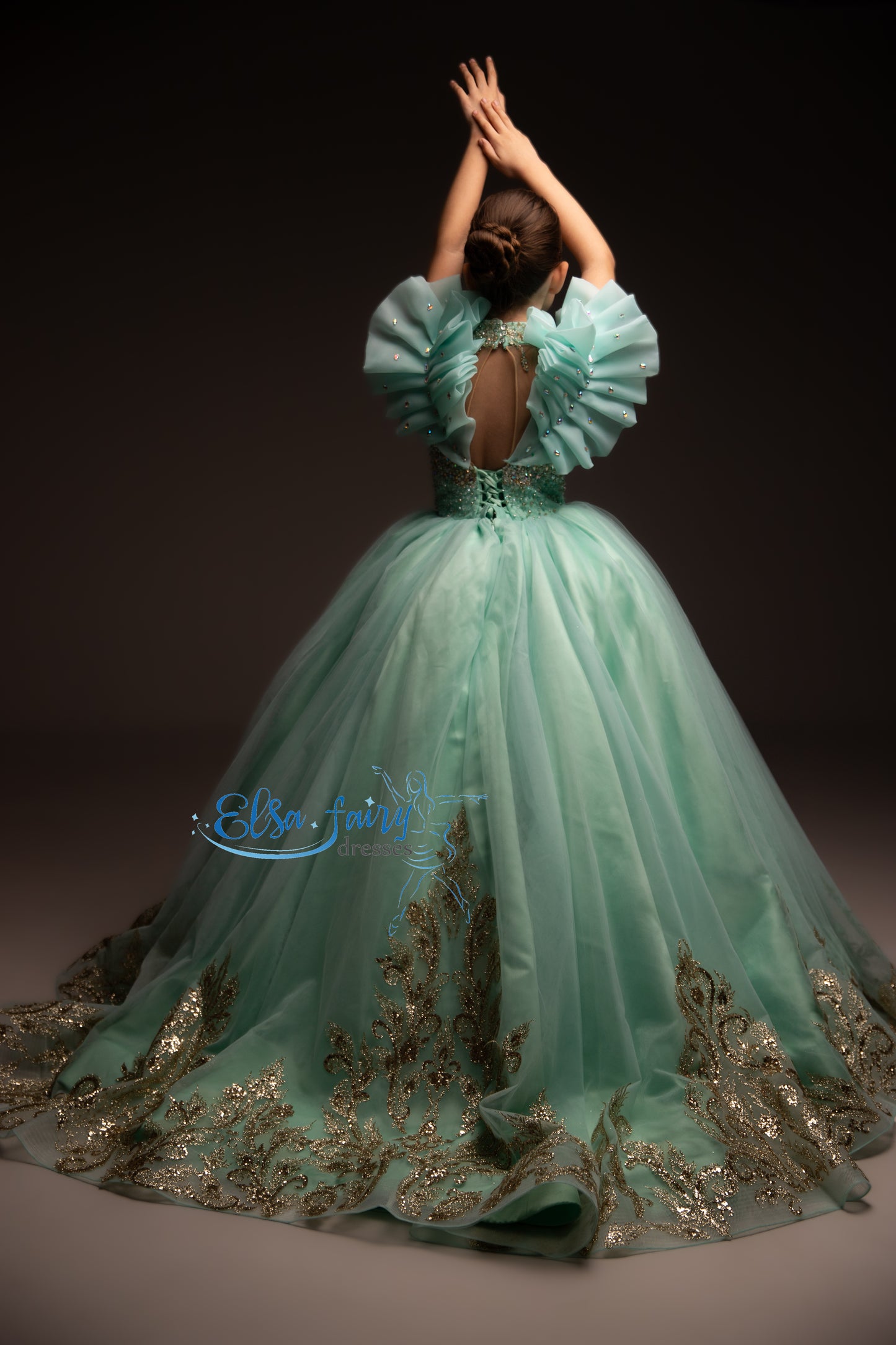 Mint Gala evening gown, Pageant ball gown, Birthday Girl Dress, Flower Girl Dress