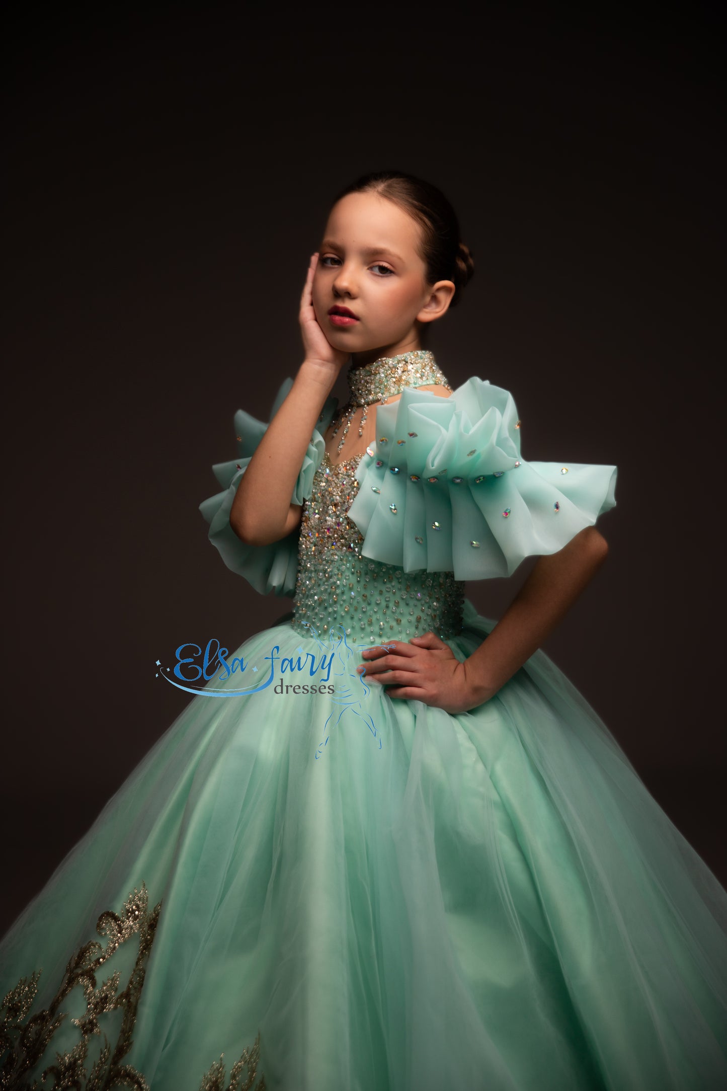 Mint Gala evening gown, Pageant ball gown, Birthday Girl Dress, Flower Girl Dress