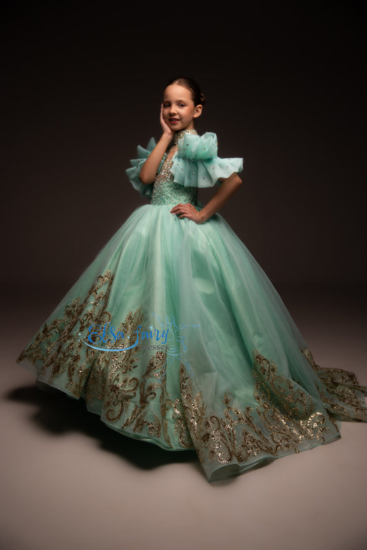 Mint Gala evening gown, Pageant ball gown, Birthday Girl Dress, Flower Girl Dress