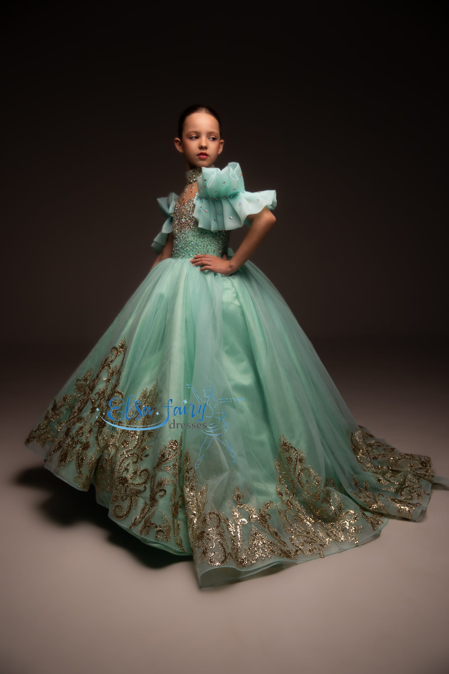 Mint Gala evening gown, Pageant ball gown, Birthday Girl Dress, Flower Girl Dress
