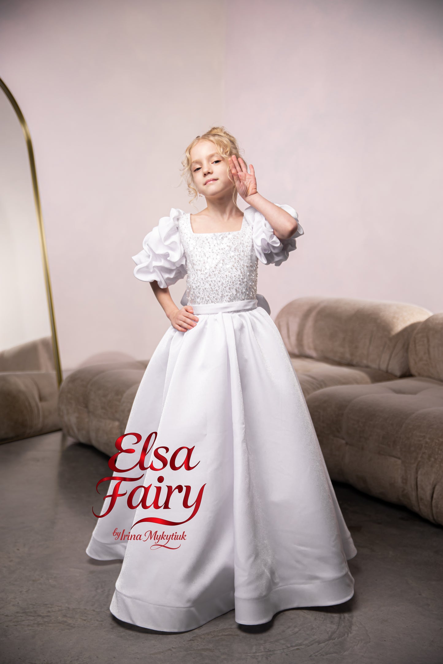 White Satin First Communion Dress: Handmade Baptism Gown with satin skirt and laced bodice
