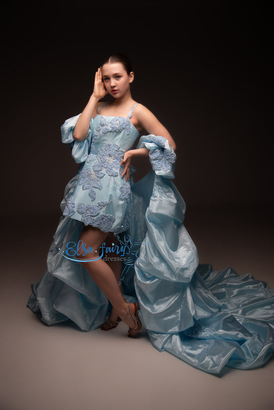 Blue organza couture special occasion dress, Pageant ball gown, Birthday Girl Dress, Flower Girl Dress, Wedding guest Dress, junior bridesmaid gown