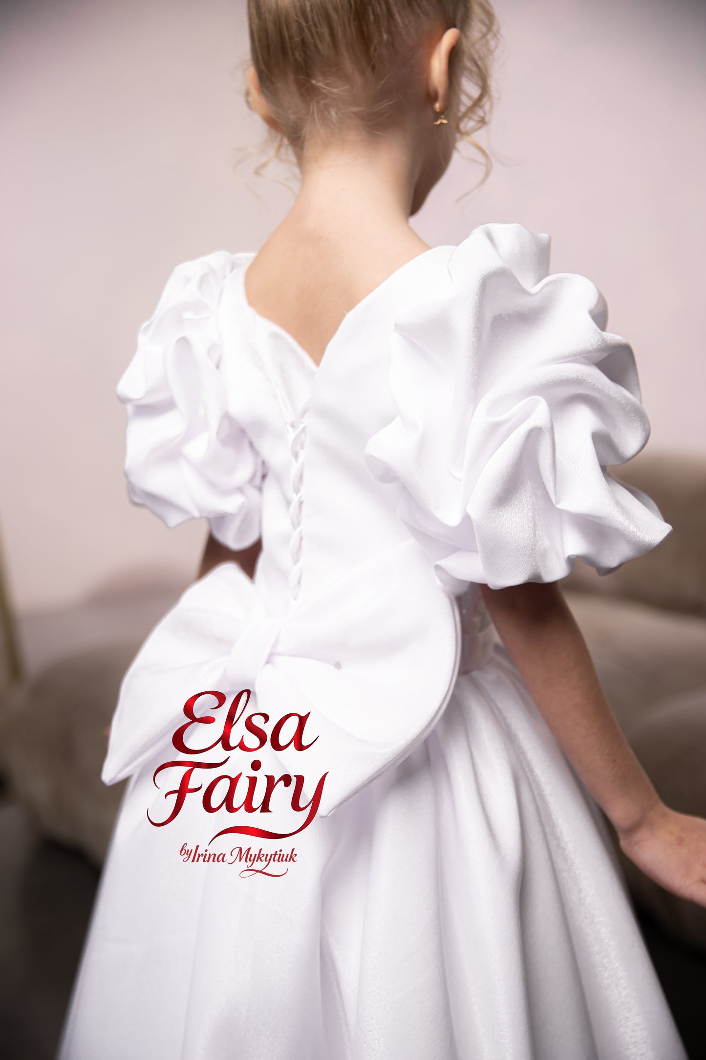 White Satin First Communion Dress: Handmade Baptism Gown with satin skirt and laced bodice