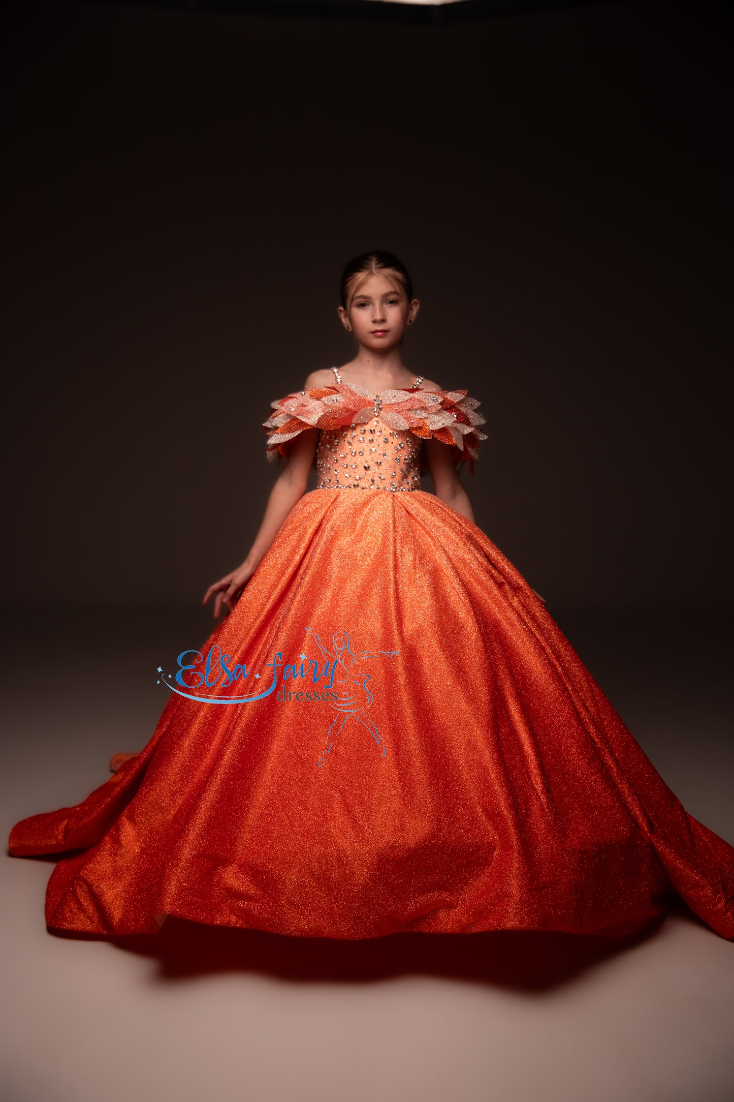 Orange Gala evening gown, Pageant ball gown, Birthday Girl Dress, Flower Girl Dress
