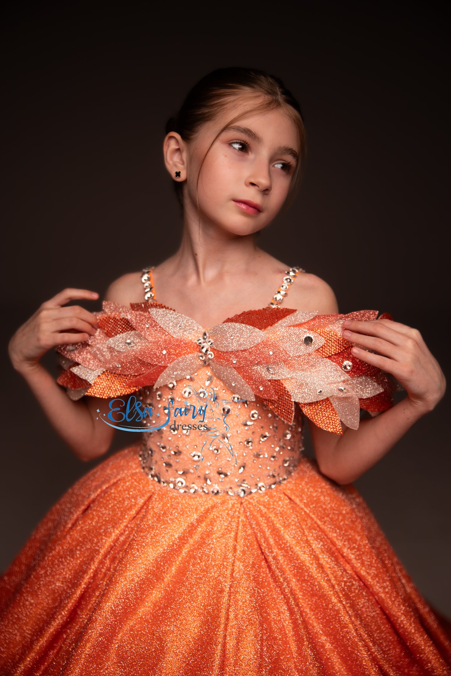Orange Gala evening gown, Pageant ball gown, Birthday Girl Dress, Flower Girl Dress