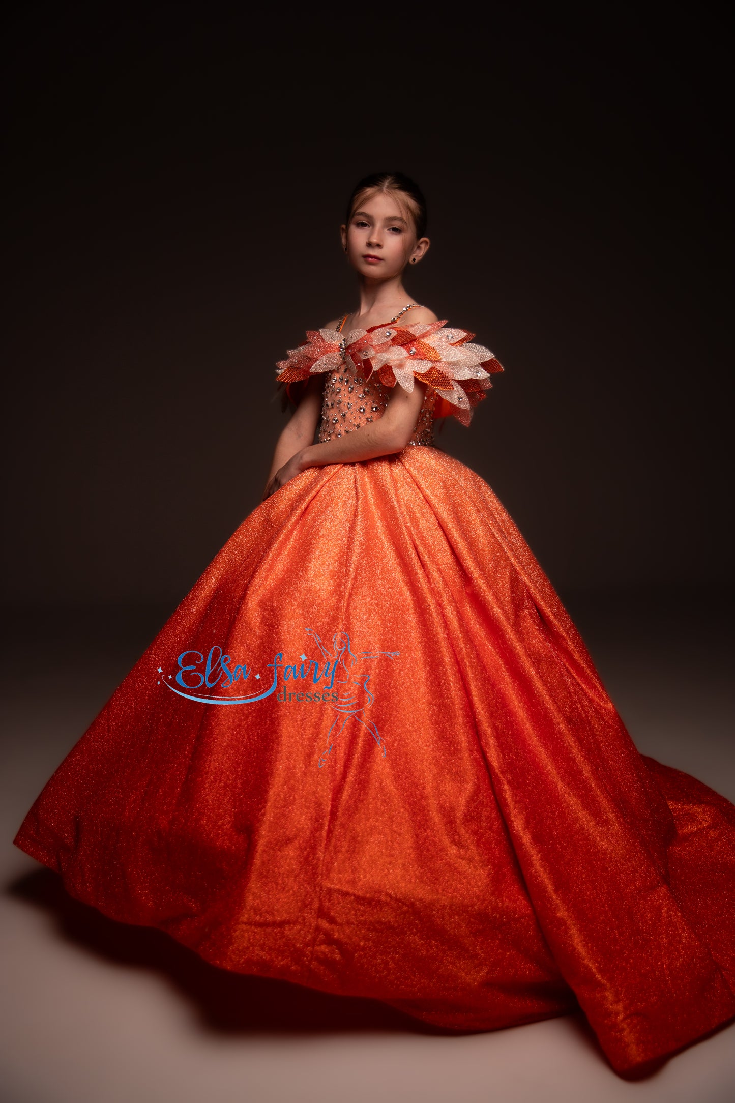 Orange Gala evening gown, Pageant ball gown, Birthday Girl Dress, Flower Girl Dress