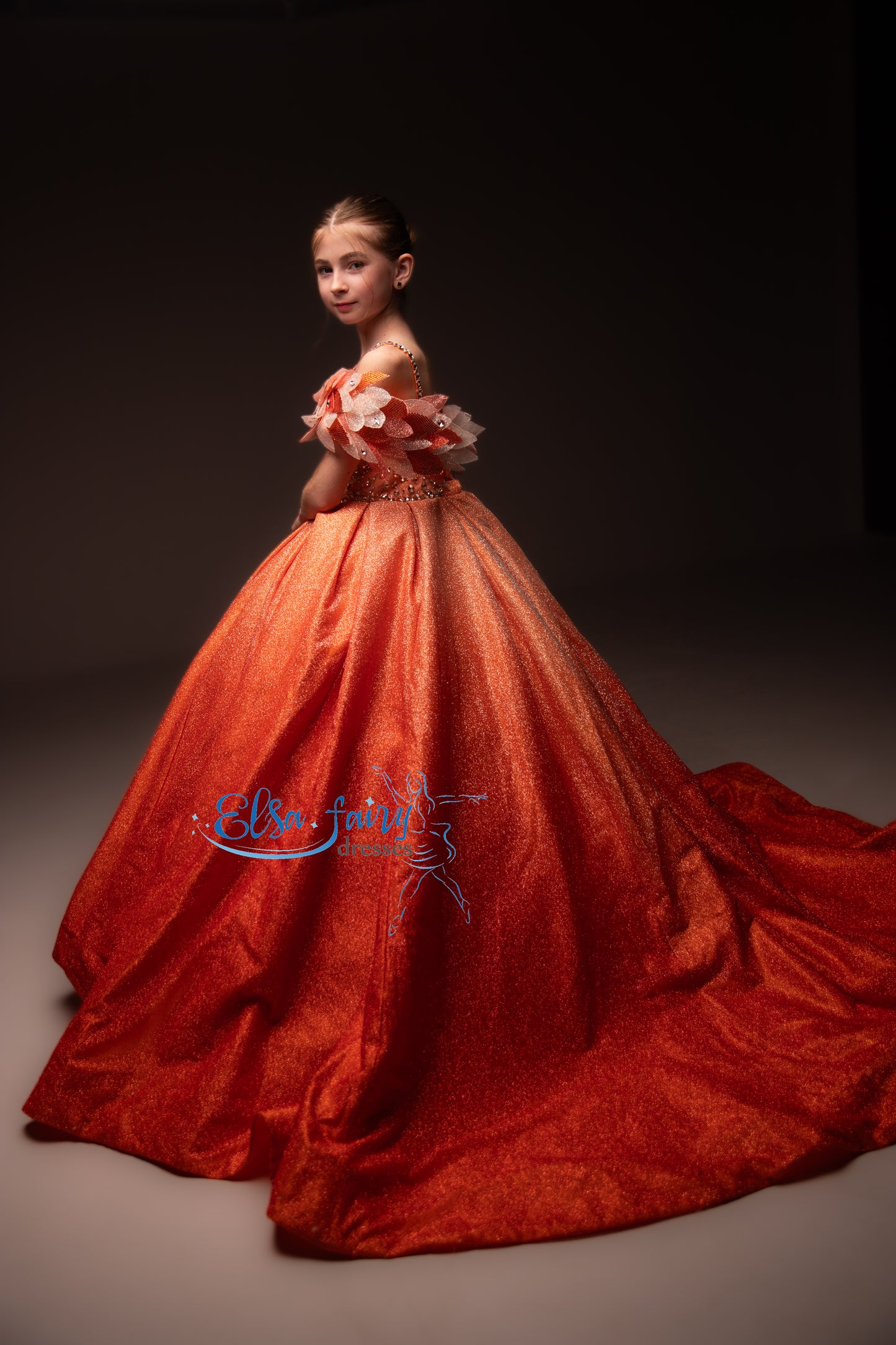 Orange Gala evening gown, Pageant ball gown, Birthday Girl Dress, Flower Girl Dress