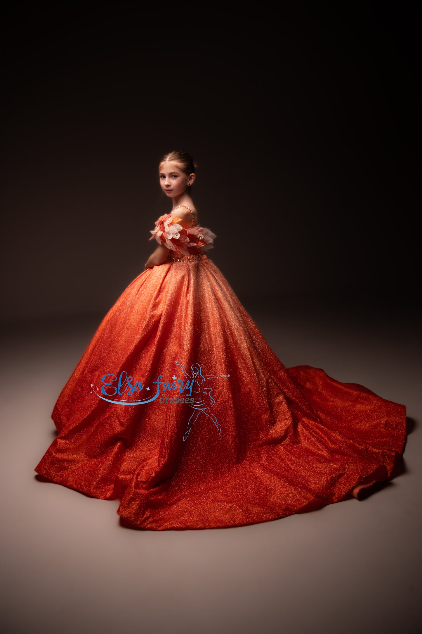 Orange Gala evening gown, Pageant ball gown, Birthday Girl Dress, Flower Girl Dress