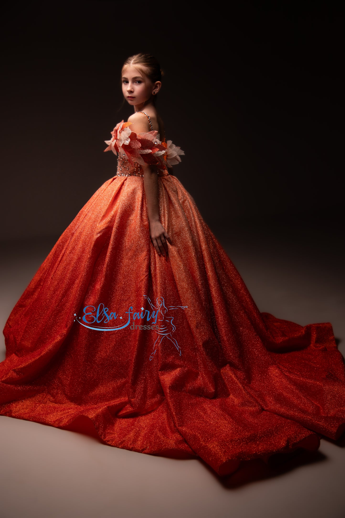 Orange Gala evening gown, Pageant ball gown, Birthday Girl Dress, Flower Girl Dress